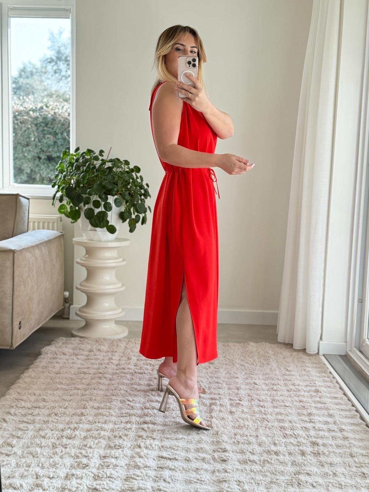 Sleeveless Lace Up Slit Dress