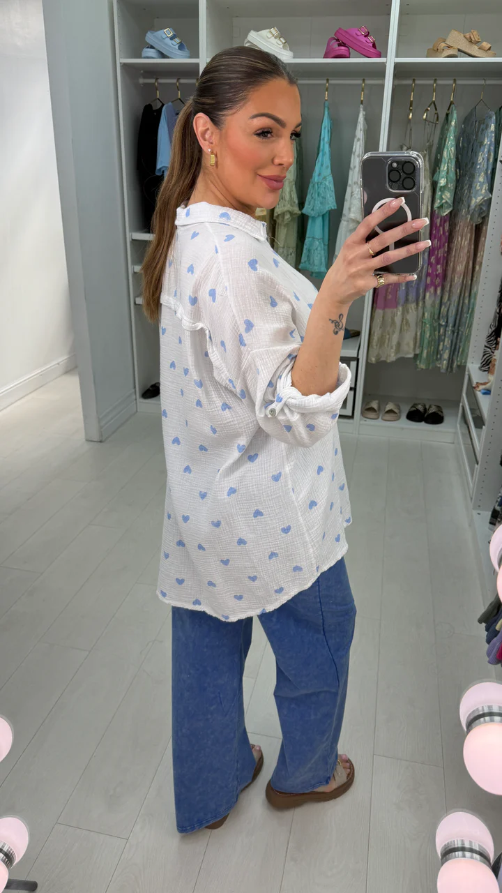 Emmy Heart Detailed Cheesecloth Longline Shirt