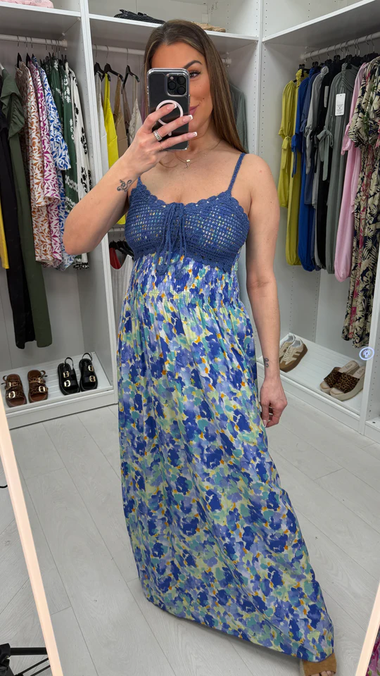 Falisha Watercolour Print Crochet Bust Maxi Dress