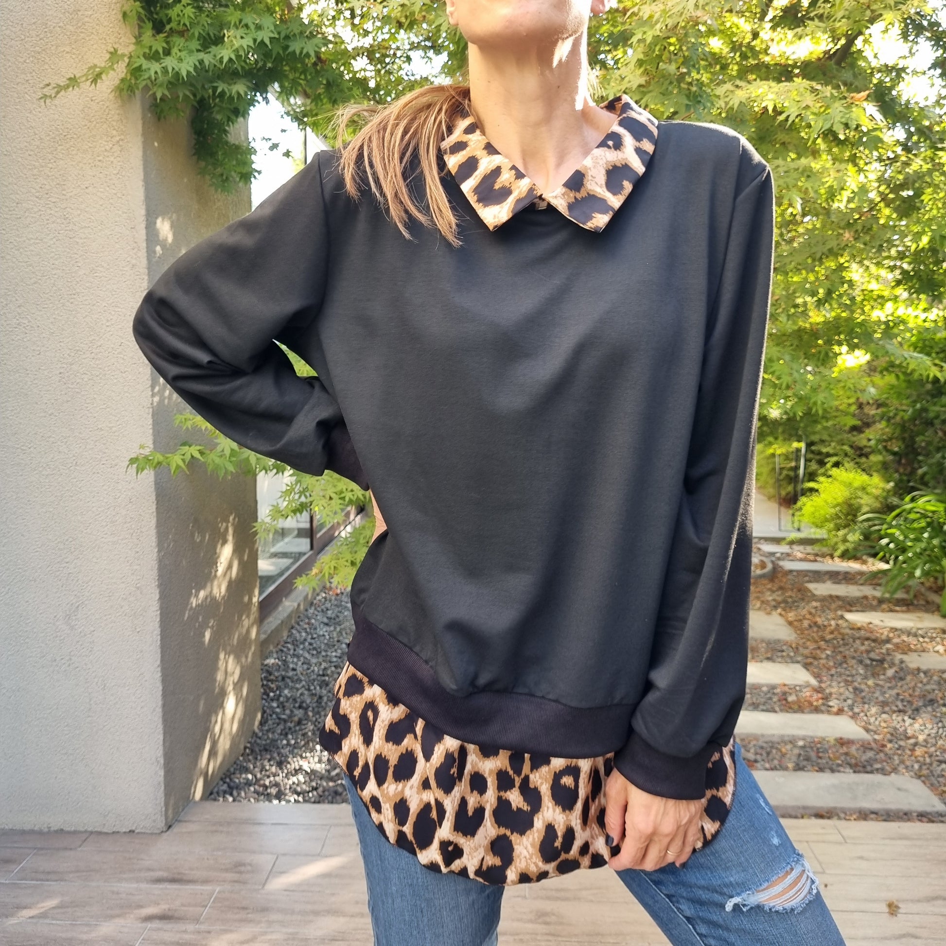 Women's Casual Leopard Patchwork Oversized Sweatshirt