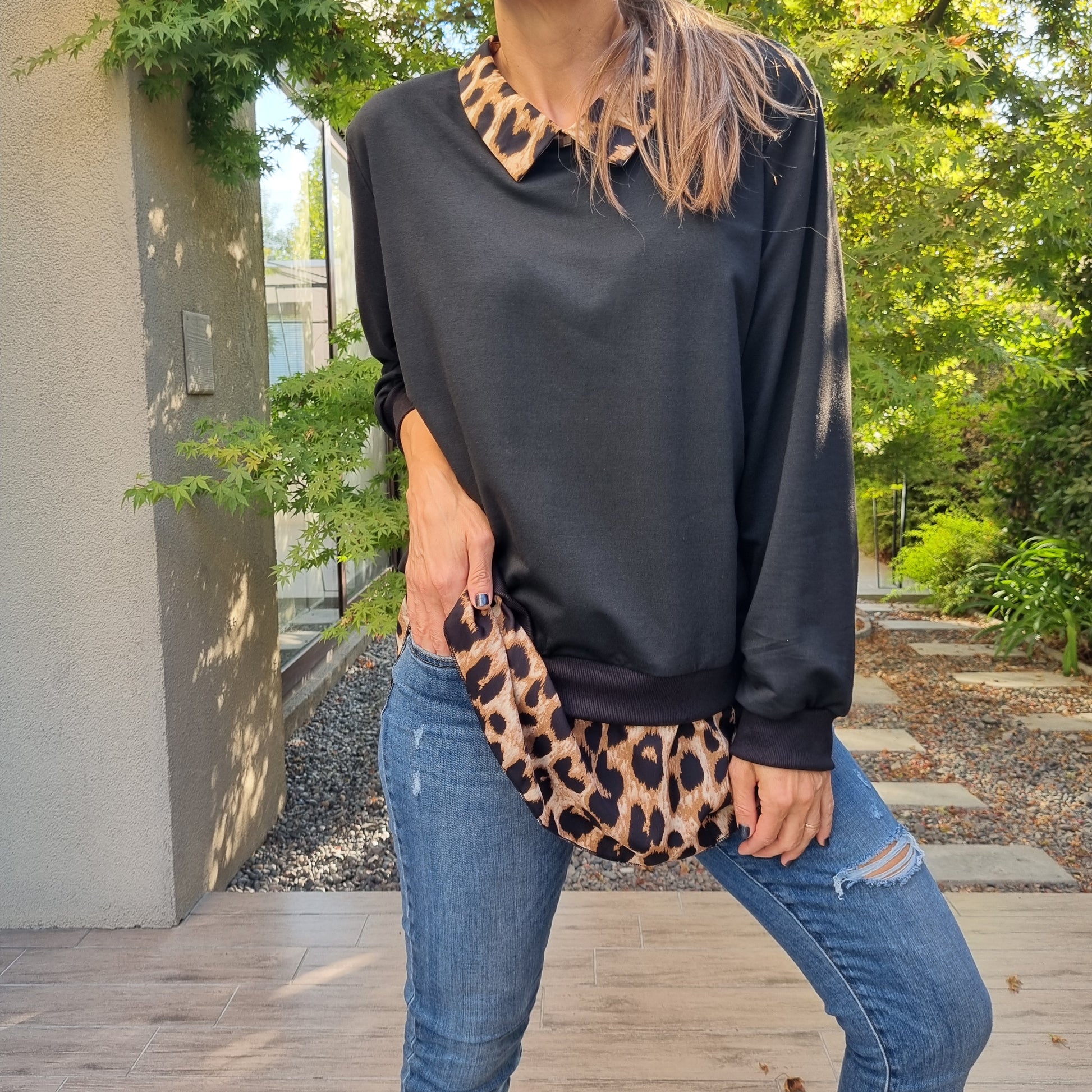 Women's Casual Leopard Patchwork Oversized Sweatshirt