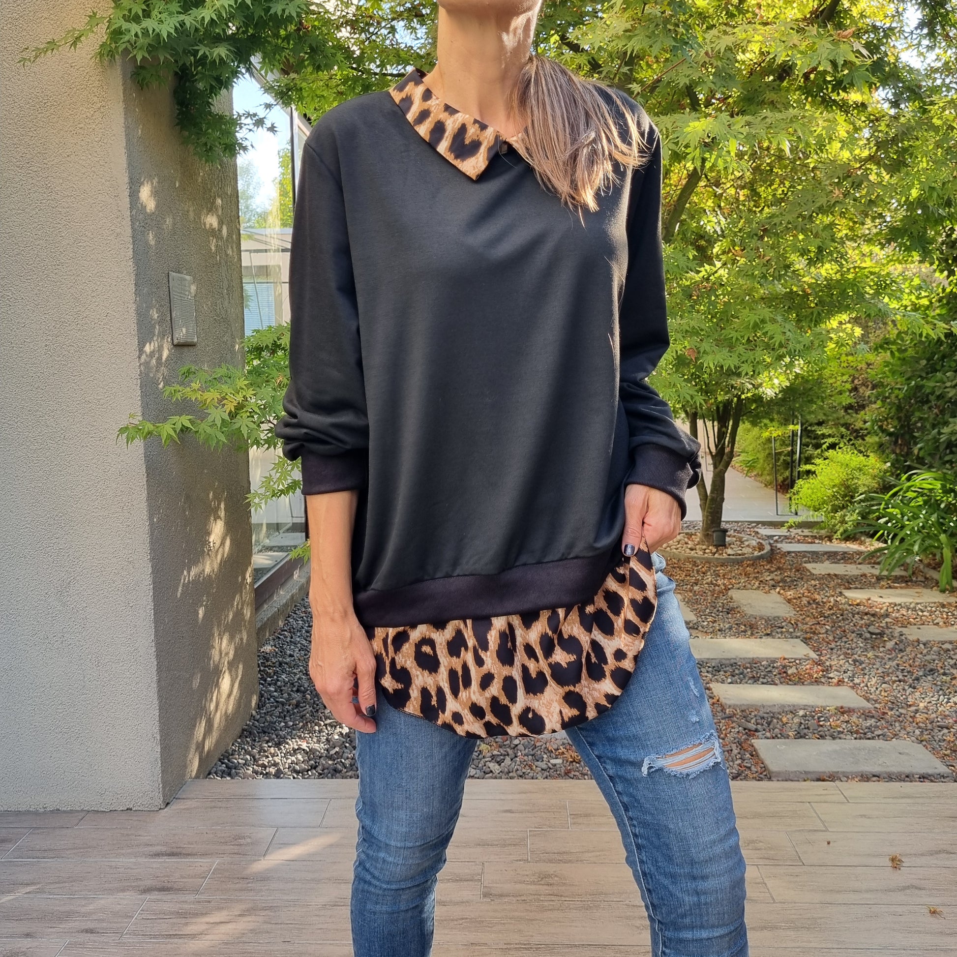 Women's Casual Leopard Patchwork Oversized Sweatshirt