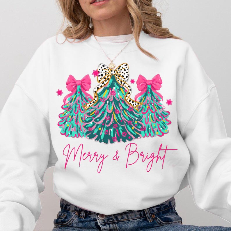 Christmas Sweatshirt Merry & Bright Xmas Tree Sweater