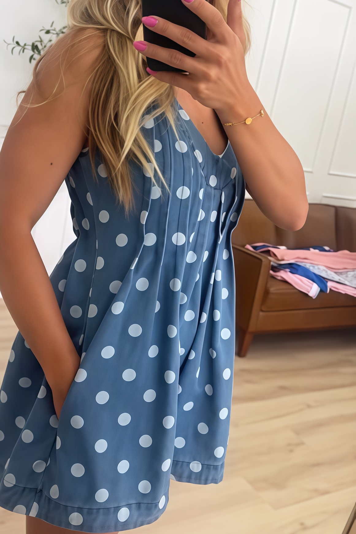 Polka Dot Chambray Sleeveless Romper