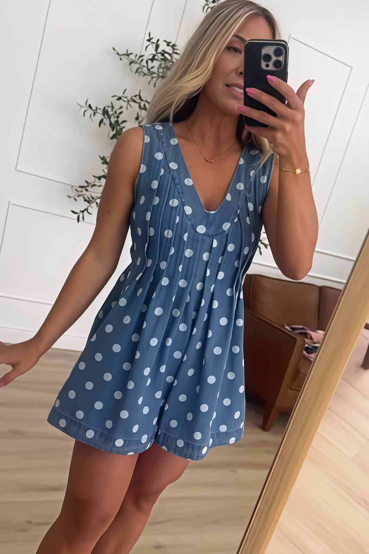 Polka Dot Chambray Sleeveless Romper
