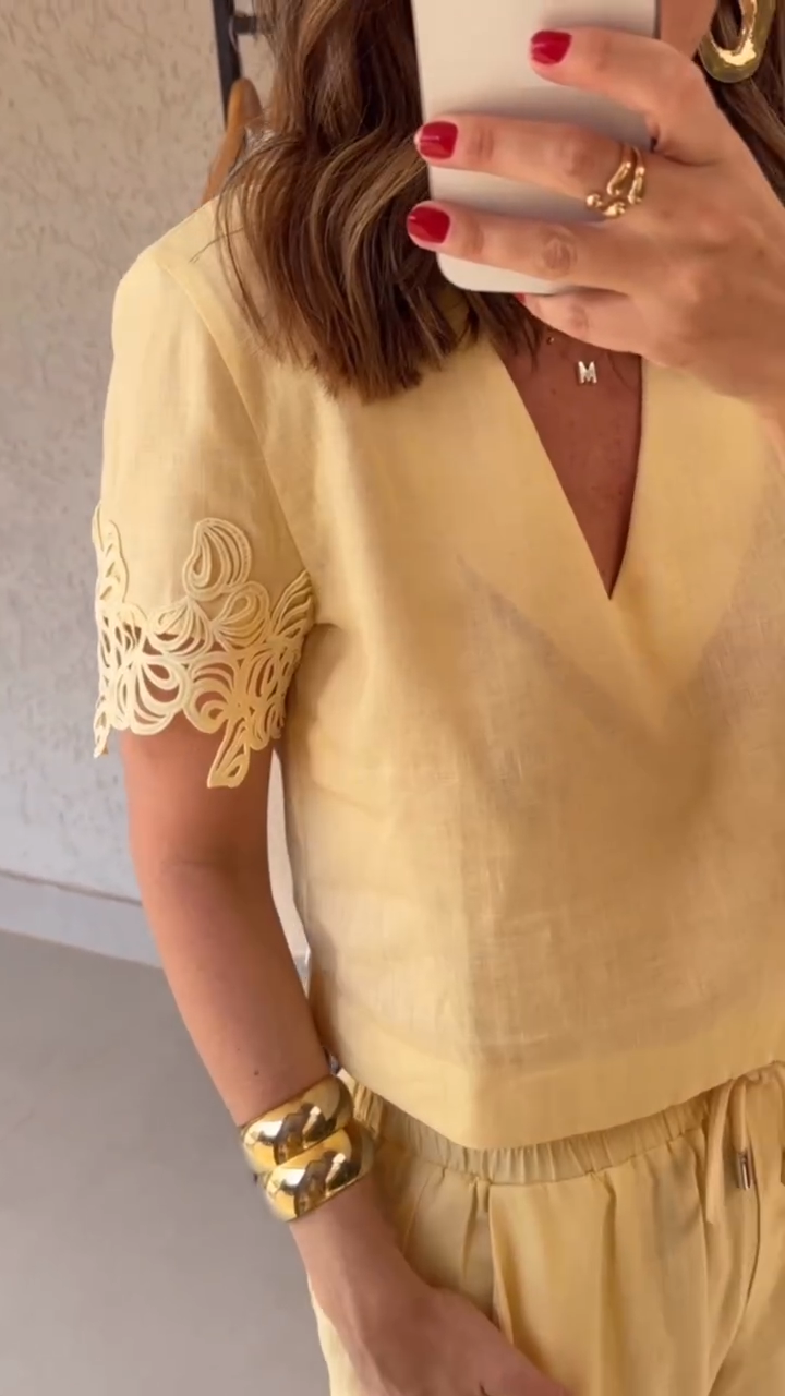 V-neck Short-sleeved Stitching Two-piece Suit