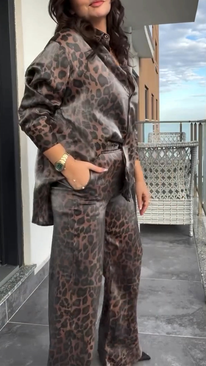 Spring Hot Sale Women's Lapel Leopard Print Leisure Suit