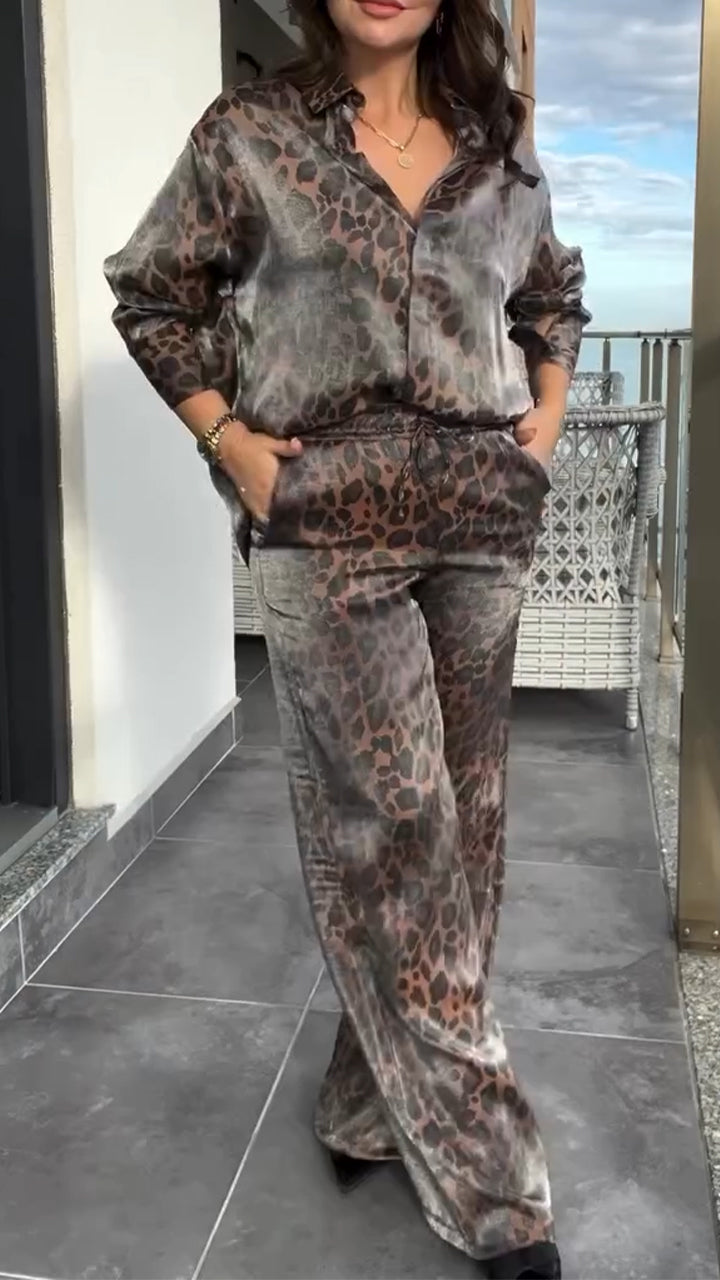 Spring Hot Sale Women's Lapel Leopard Print Leisure Suit