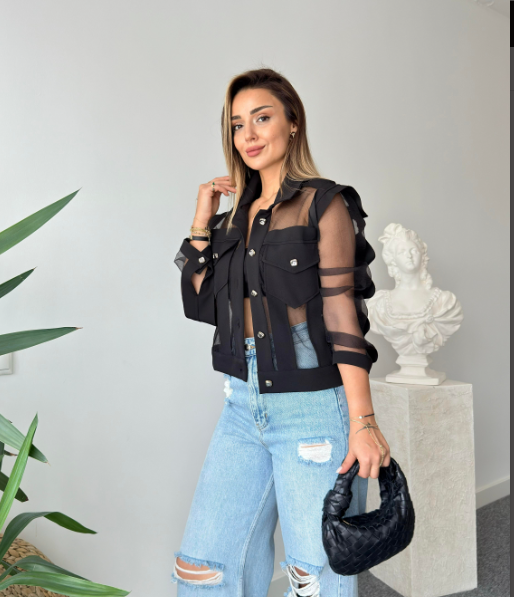 Sheer Mesh Button Jacket