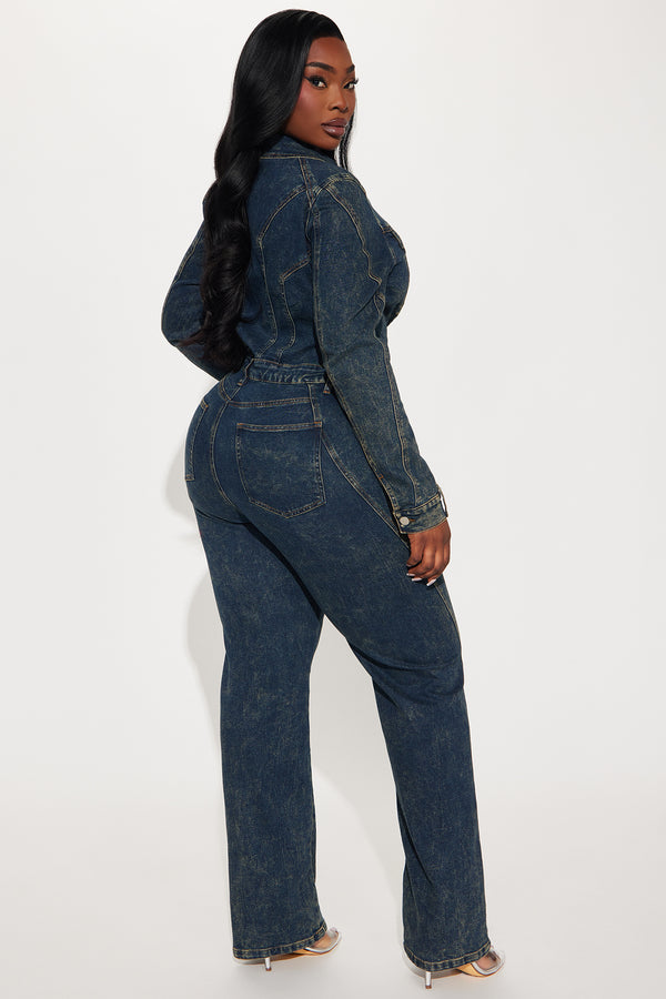 Long Sleeve Button-Down Denim Jumpsuit