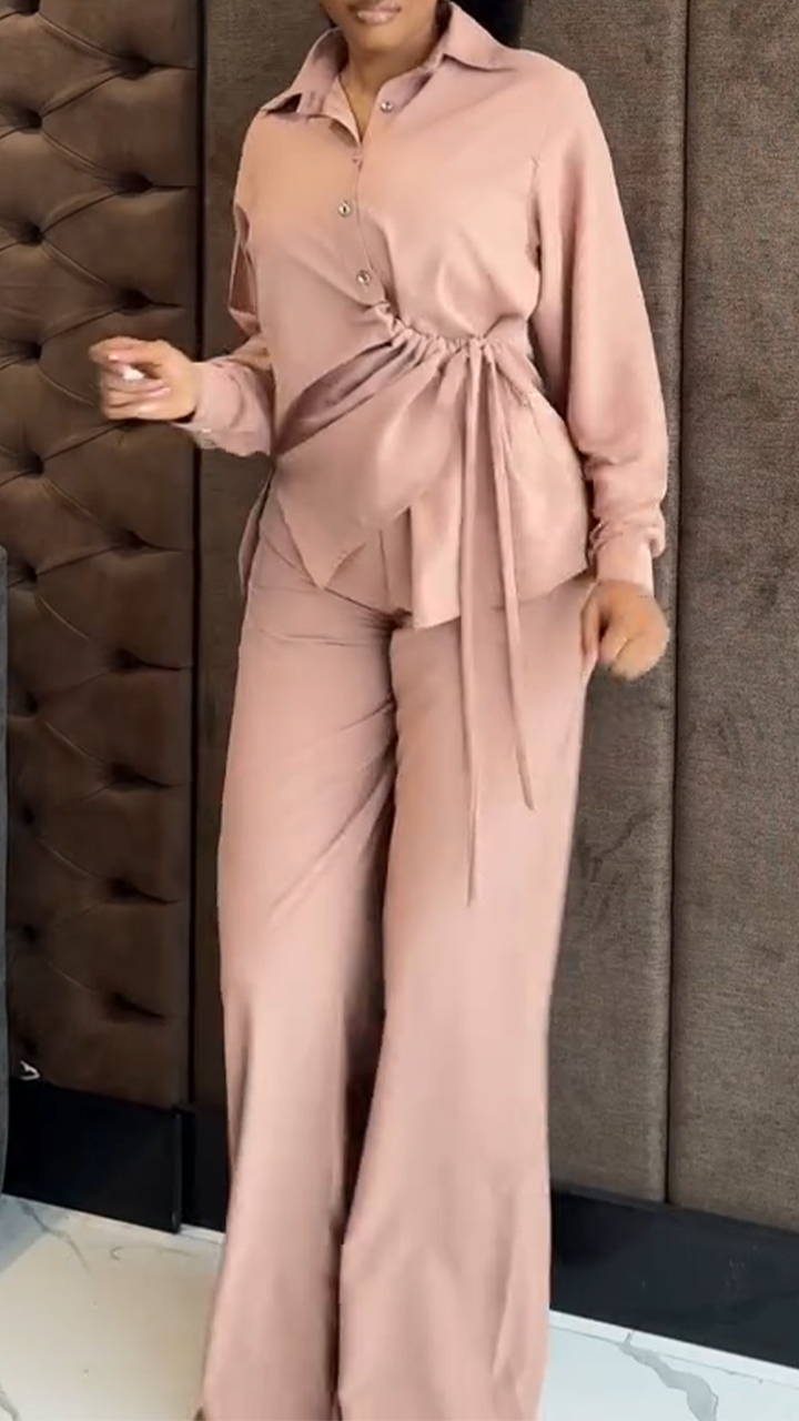 Ladies Lapel Drawstring Waist Design Casual Suit