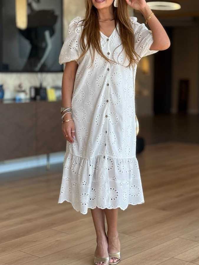 Button Front Lined Lace Dress