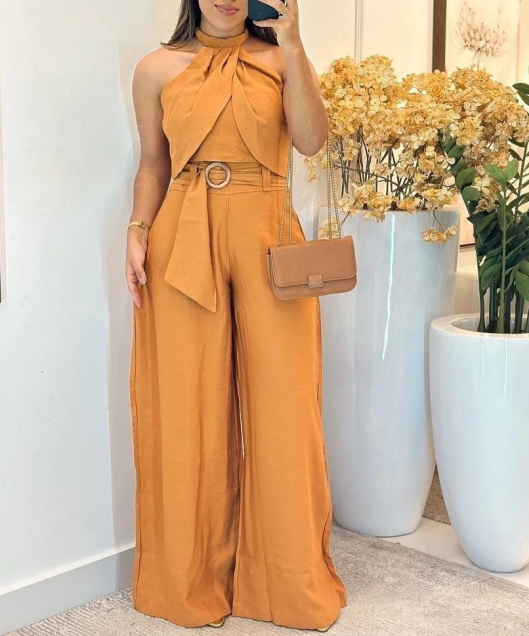 Wide-leg trousers set | 3-piece set (belt included)