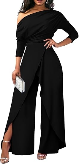 Plain Ruched Wrap Split Hem Jumpsuit for Women