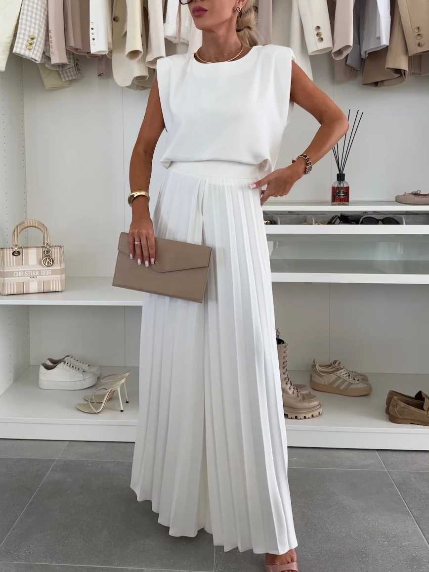 Sleeveless Top and Pleated Wide-Leg Pants