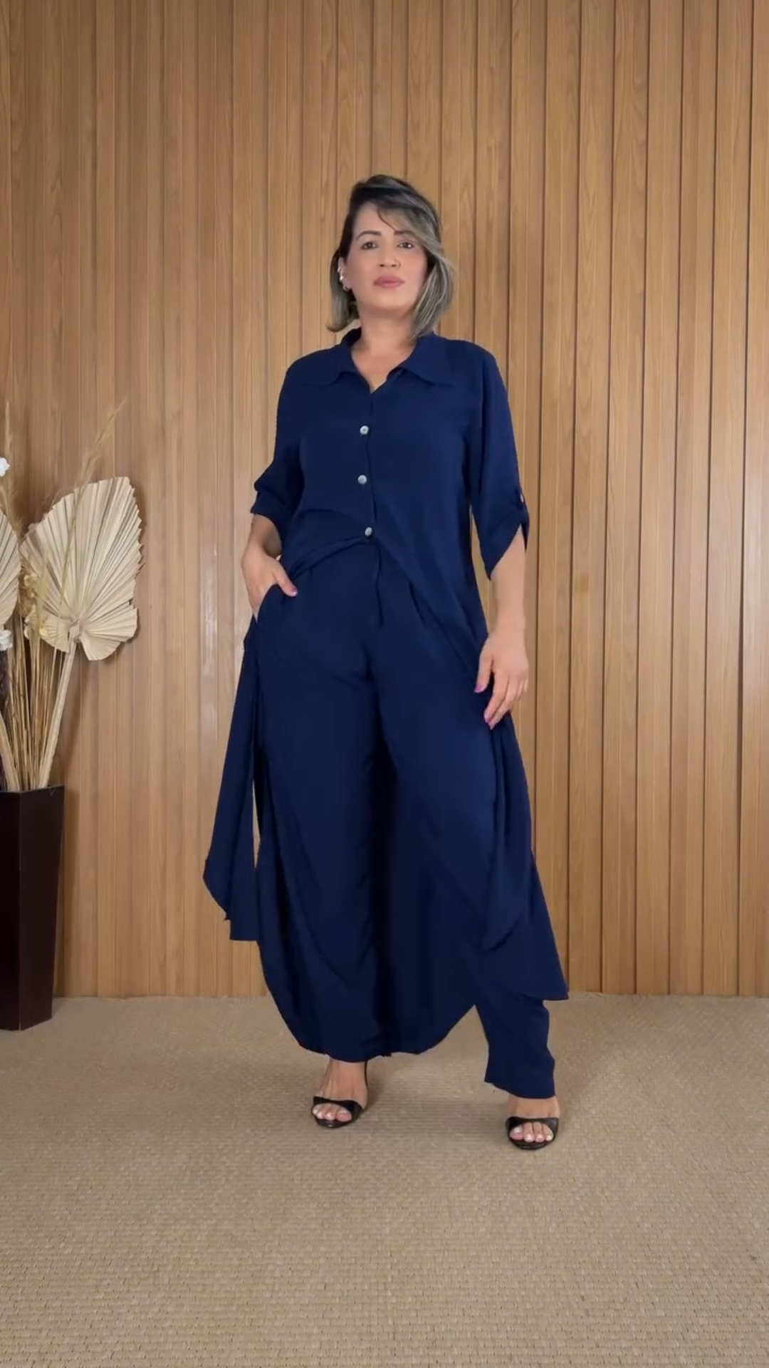 Long Shirt Dress and Tapered Pants Set