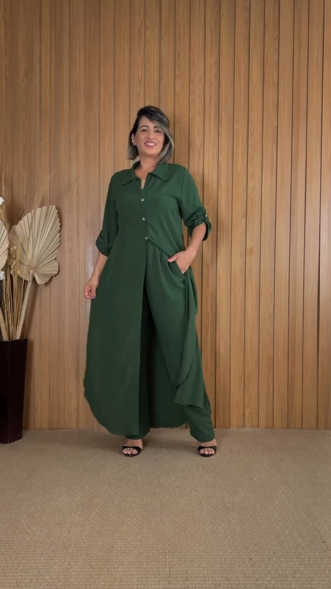 Long Shirt Dress and Tapered Pants Set