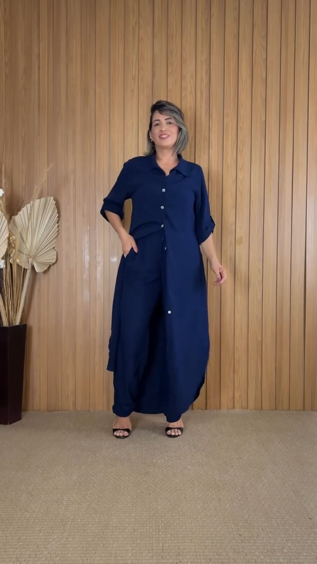 Long Shirt Dress and Tapered Pants Set