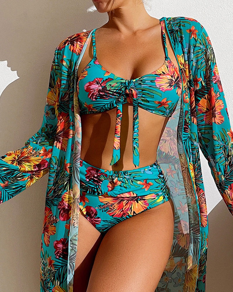 Floral Print Bikinis And Cover Up