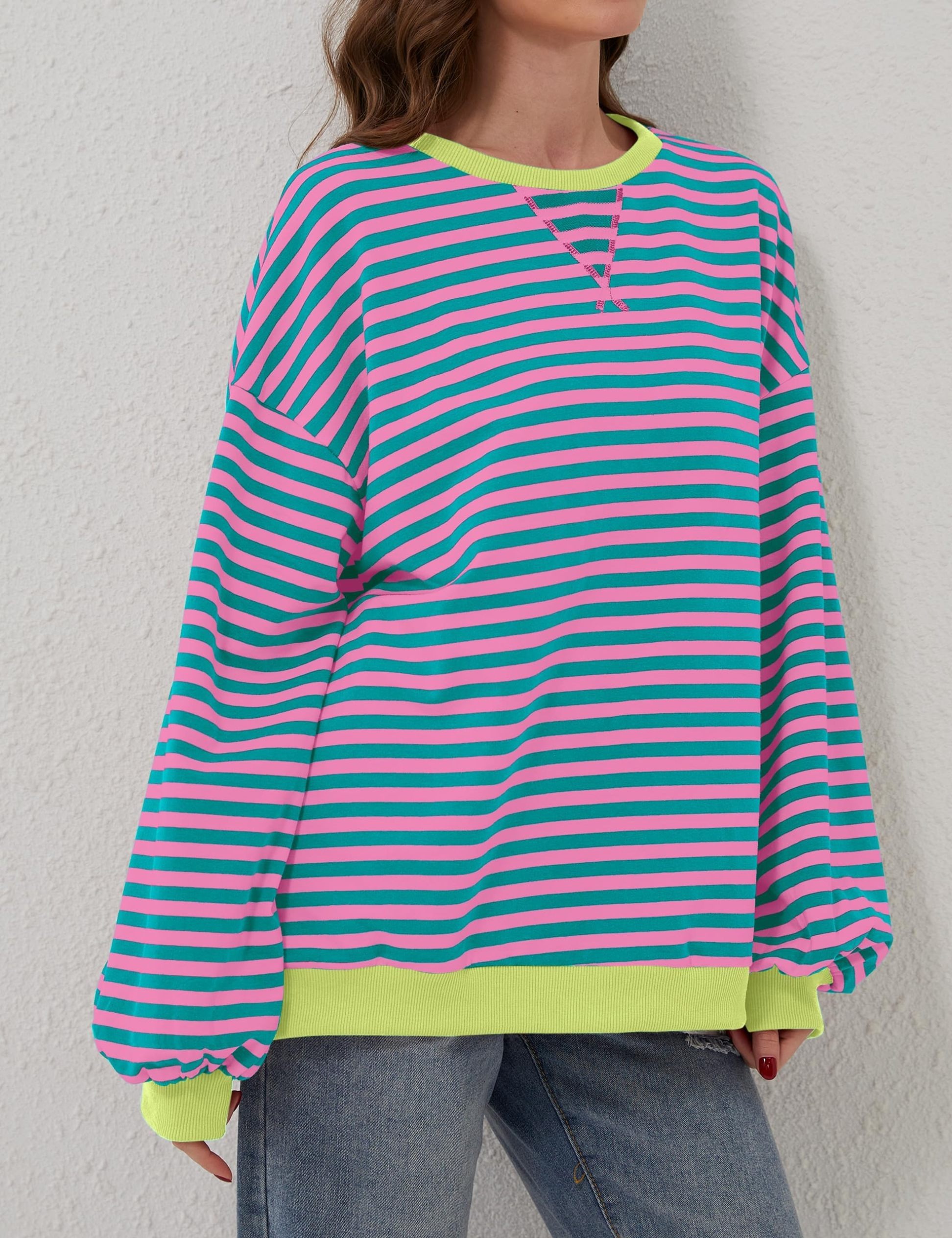 WOMEN'S OVERSIZED STRIPED LONG SLEEVE PULLOVER