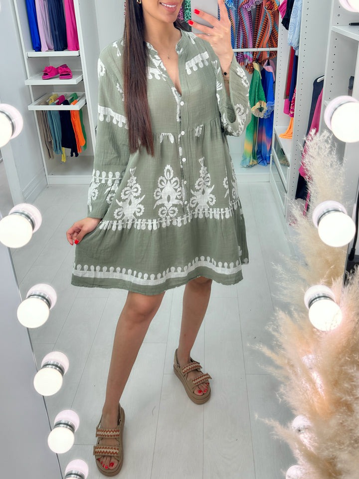 Printed Linen Smock Dress