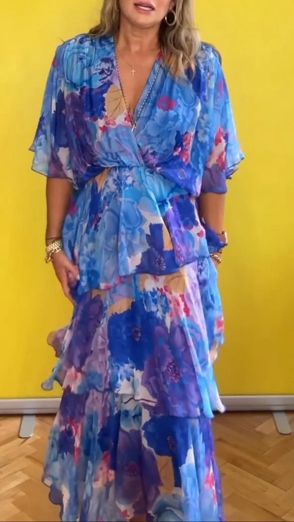Casual V-neck Printed Dress
