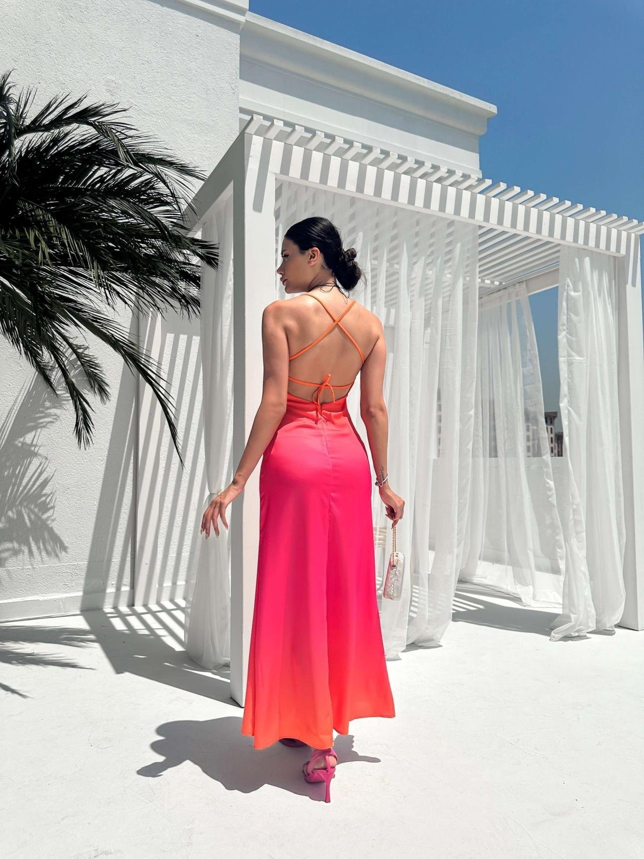 Gradient Strapped Satin Dress