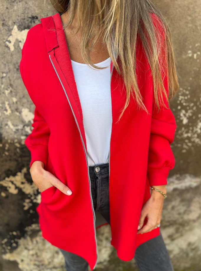 Zippeer Hooded Long Sleeve Casual Coat