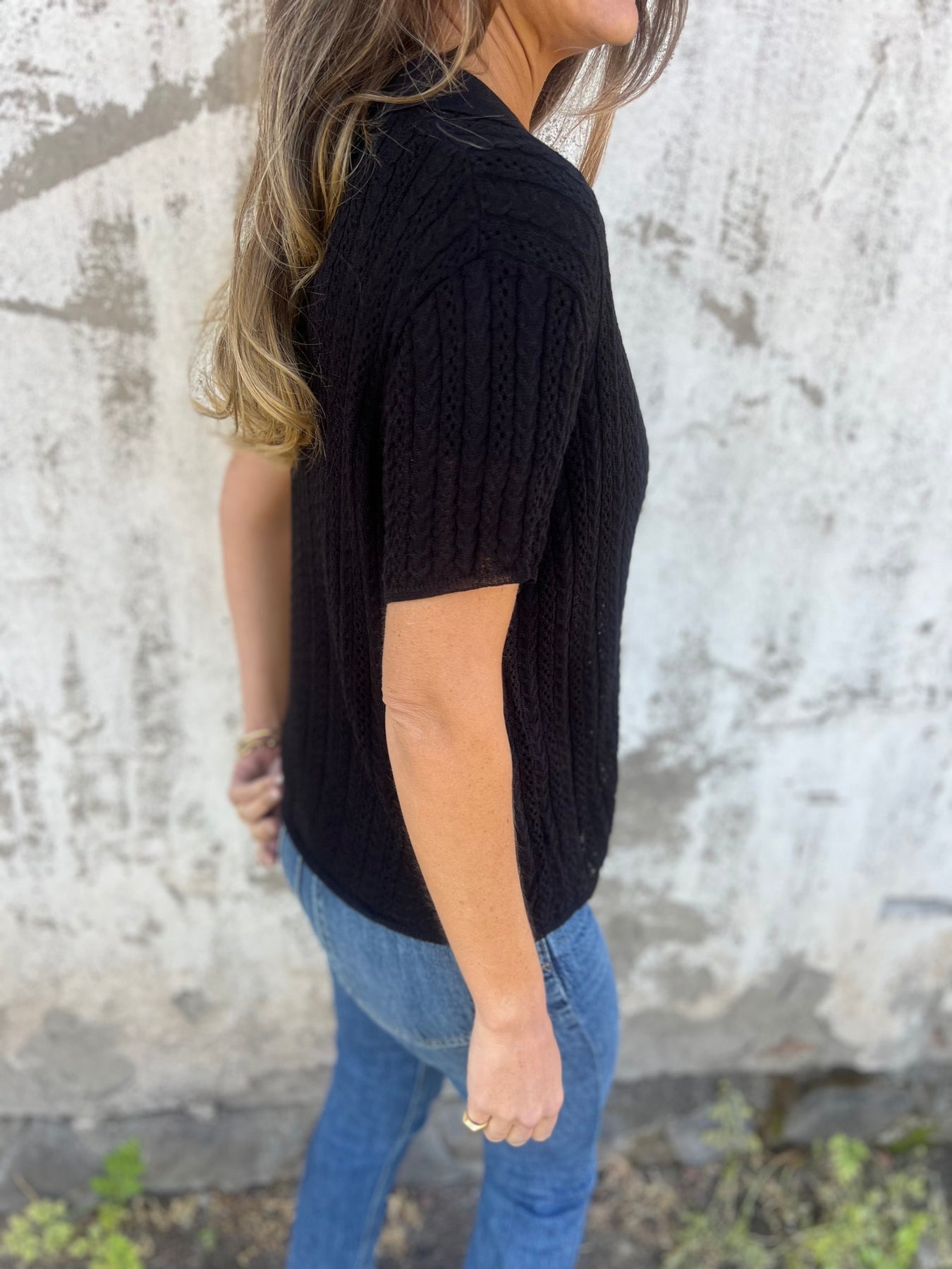 Lapel Hollow Button Shirt