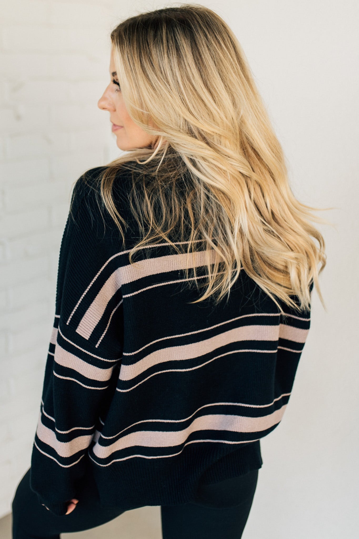 Striped Color Block Slit Sweater