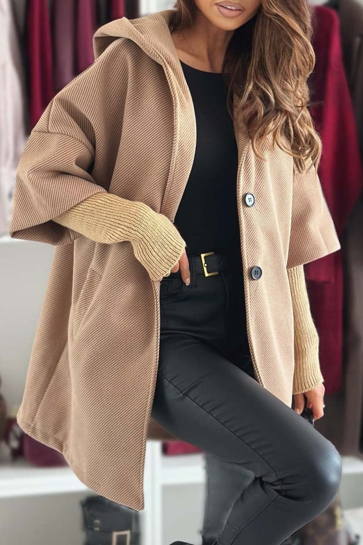 Patchwork Long Sleeve Hooded Coat