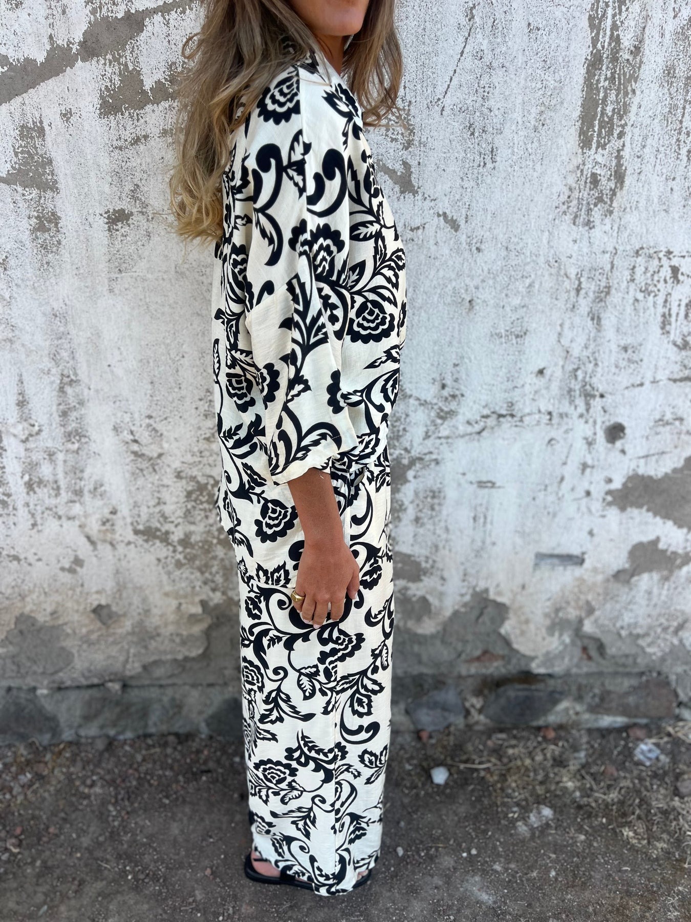 Plant Print 3/4 Sleeve Shirt and Trouser Set