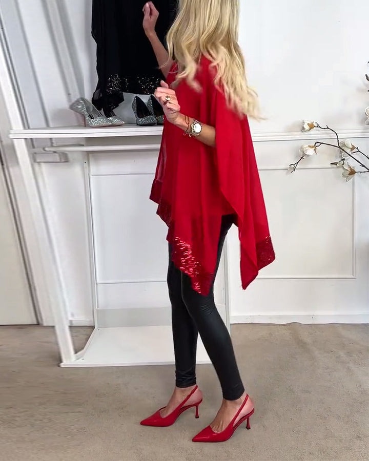 Bat Sleeve Sequined Patchwork Shirt