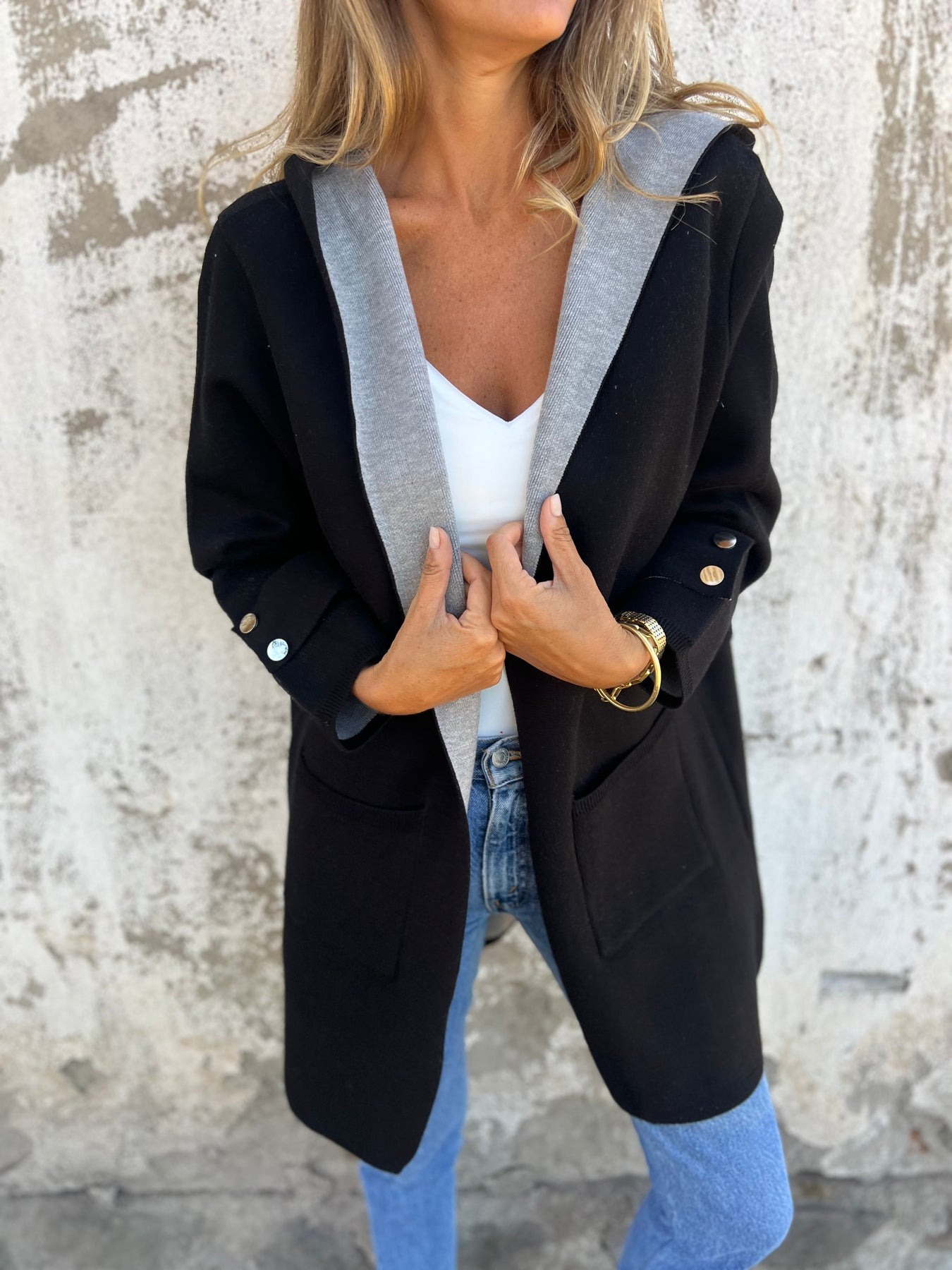 Two-Tone Button Coat