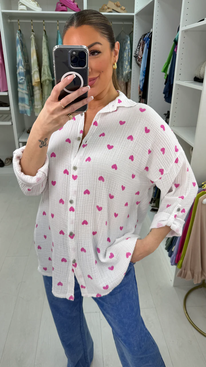 Emmy Heart Detailed Cheesecloth Longline Shirt