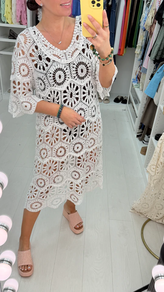 Valente Plain Crochet Midi Dress