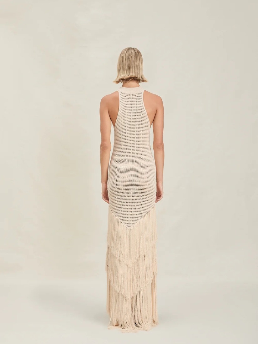 Hollow Out Layered Tassle Hem Maxi Dress