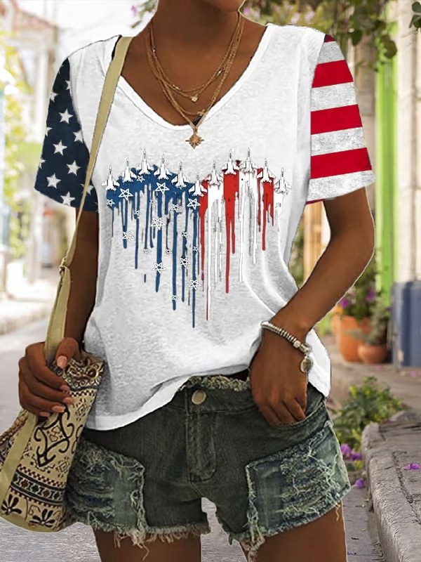 Women's Flag Independence Day Printed Casual T-Shirt