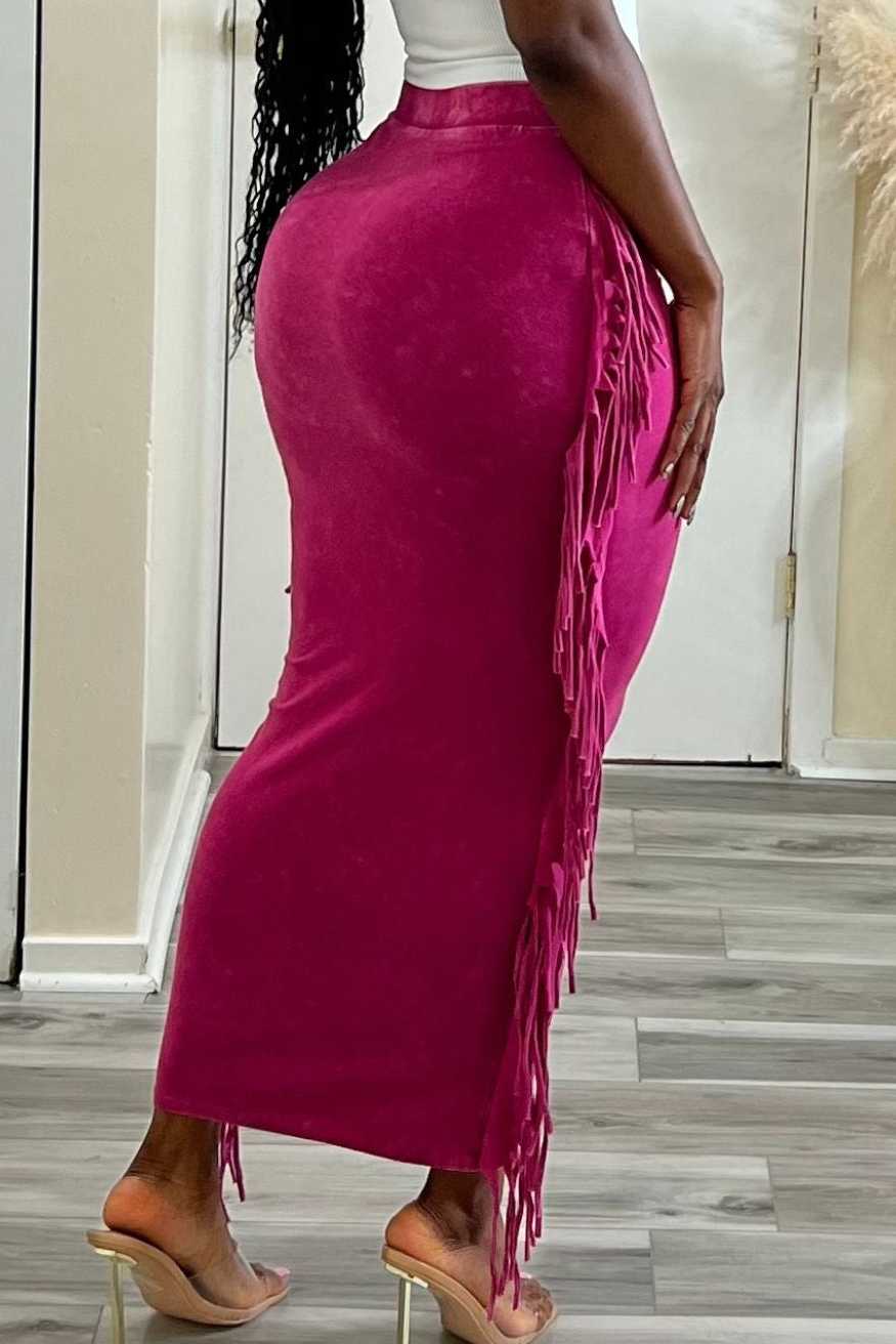 Women's Fringe Mineral Wash Maxi Skirt