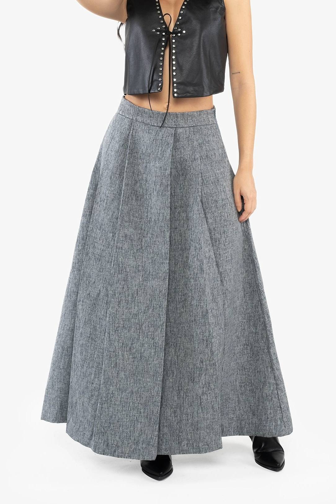 Elegant Gray Pleated Maxi Skirt