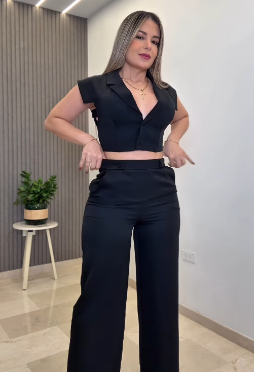 Lapel sleeveless hollow trousers two-piece suit
