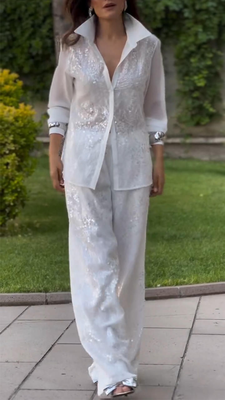 Ladies' Collar Sequin Temperament Casual Set