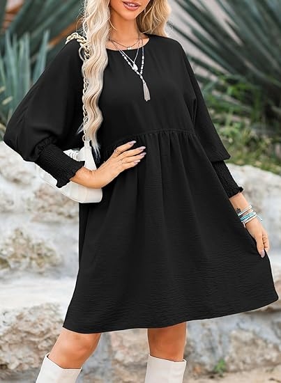 Tunic Casual Loose Crew Neck Flowy Swing lini Shift Dresses
