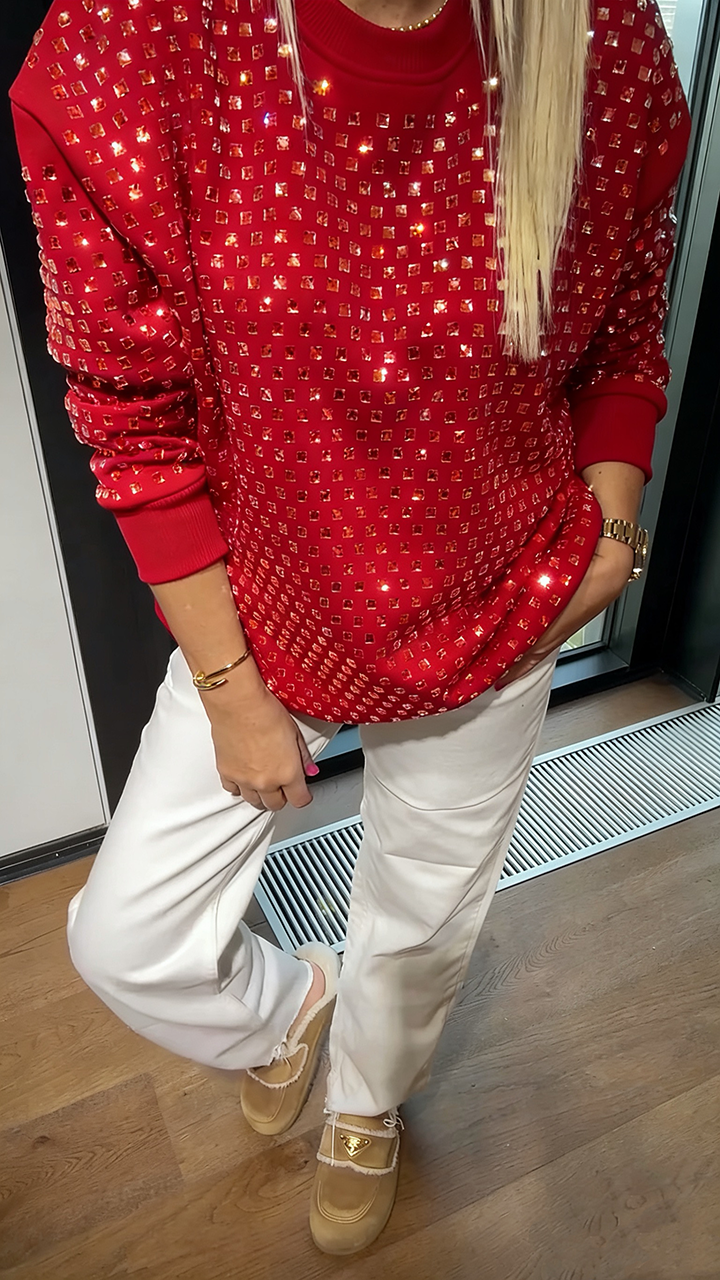 Women's Crew Neck Rhinestone Casual Sweatshirt