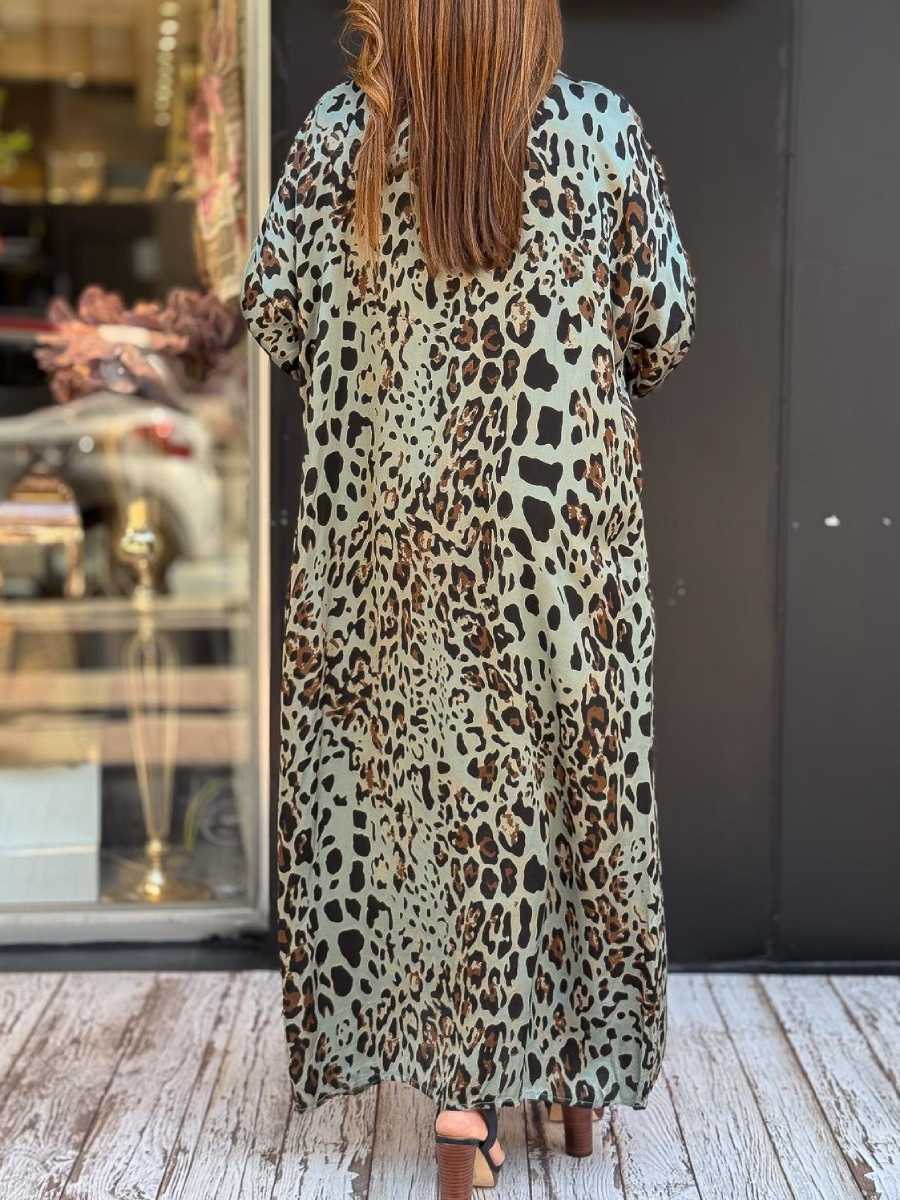 Leopard Print Satin Shirt Dress