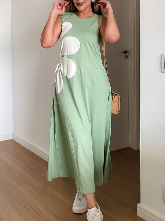 Sleeveless printed A-line maxi dress