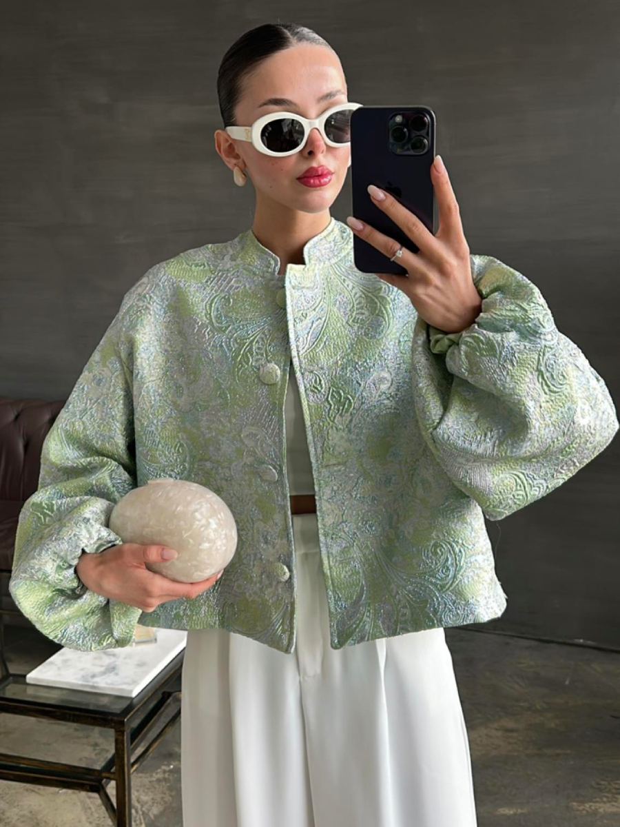 Jacquard Balloon Sleeve Jacket