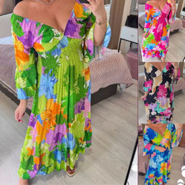 🔥💃V-neck Floral Seaside Vacation Loose Dress