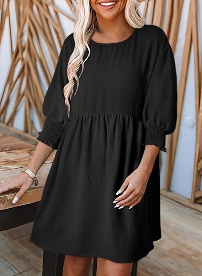 Tunic Casual Loose Crew Neck Flowy Swing lini Shift Dresses