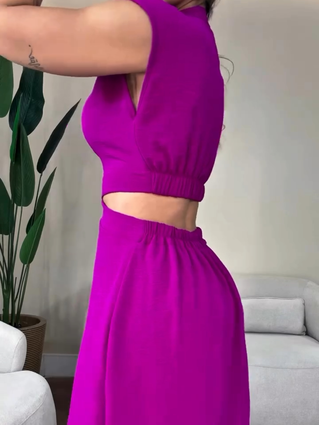 Cut-Out Midi Dress with Button Front